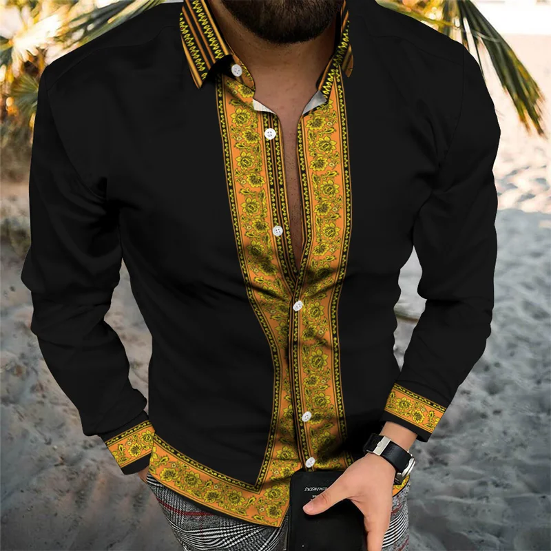 Рубашка мужская с длинным рукавом повседневная отложным воротником на пуговицах