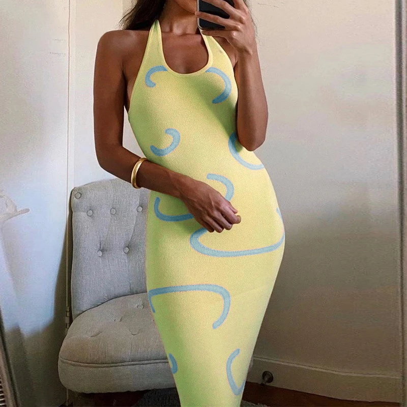 

Sexy Women Dress 2021 Fashion Backless Sleeveless Mini Knitted Beach Sundress Casual Summer Robe Bodycon Lady Midi Y2k Dresses