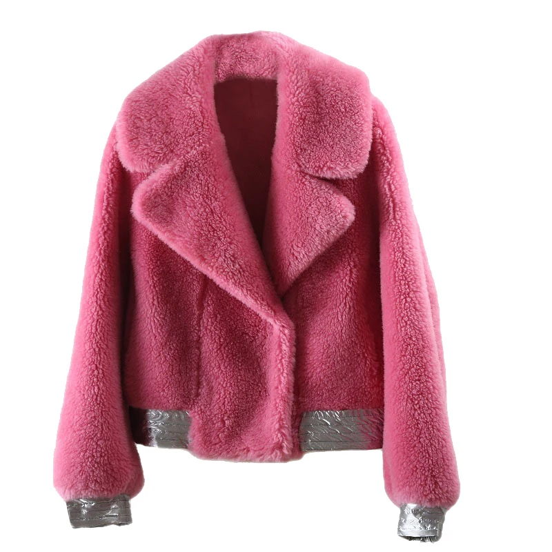 Женское пальто из 2021 шерсти однотонное 100%-ной с большим узором овечьей и