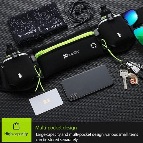 

Nylon Sport Waist Pack Sports Bag Adjustable Waterproof With Reflective Strips Multi-pocket Water Bottle Holder Sports Equipment