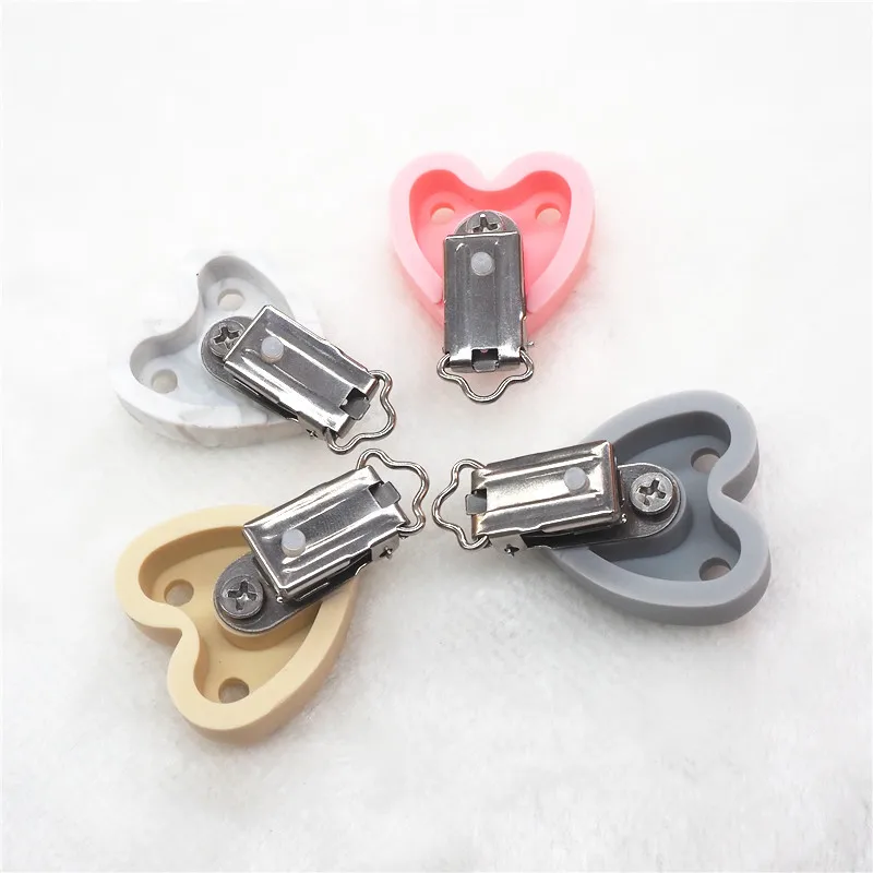 Chenkai 50PCS Silicone Heart Teether Clips DIY Baby Pacifier Dummy Soother Nursing Jewelry Toy Chain Holder Clips 2 holes