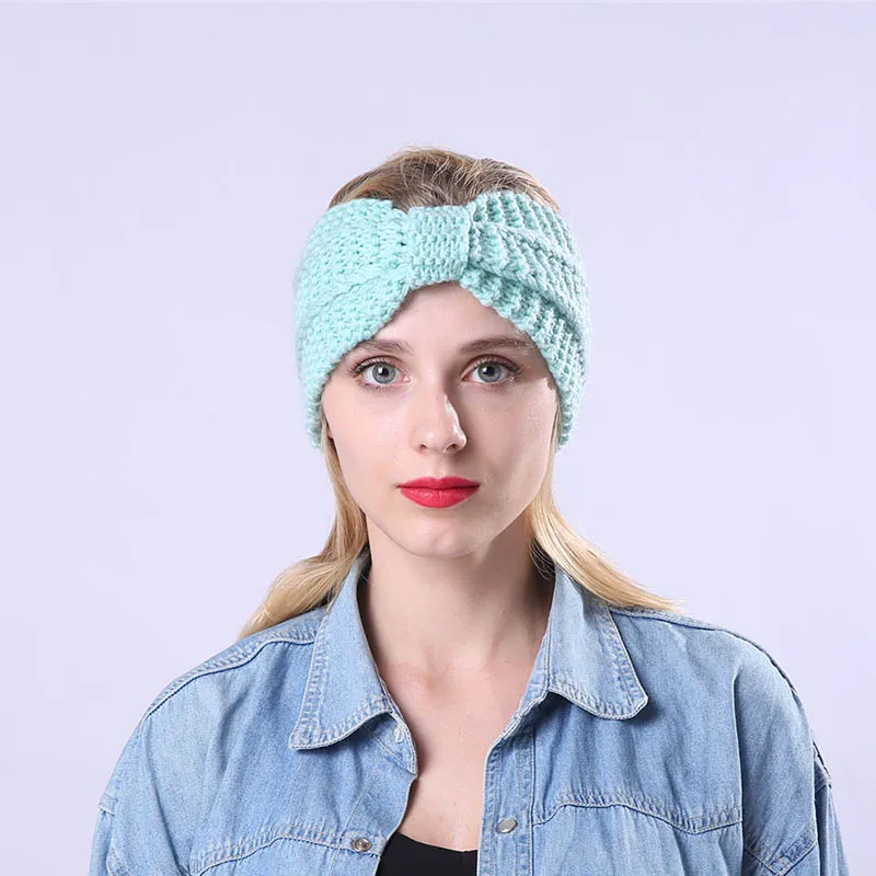Calymel Fashion Women Solid Knit Wool Headband Earmuffs Warm Woolen Crochet Turban Handmade Wide HeadWrap |