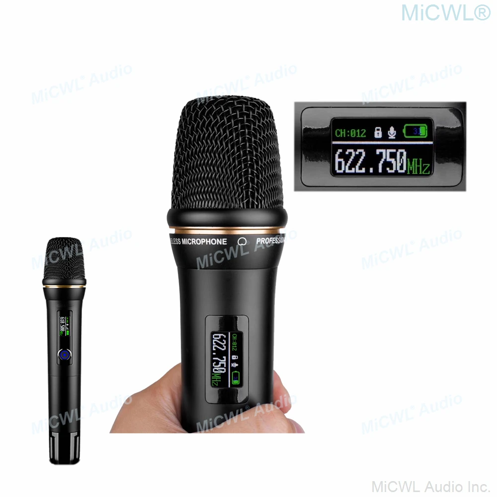 구매 MiCWL-UHF 4 마이크 채널 디지털 무선 마이크, 마이크로폰, 최고 무대 공연 가라오케 시스템, 실버 블랙 핸드 헬드 세트