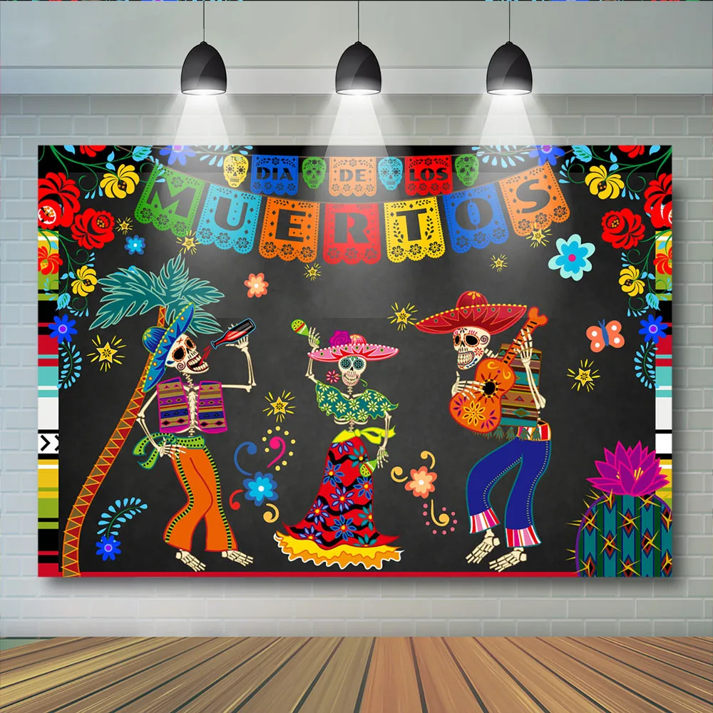 Day of The Dead Halloween Background Dance Party Fiesta Skull Backdrop Dia DE Los Muertos Birthday Party Photocall