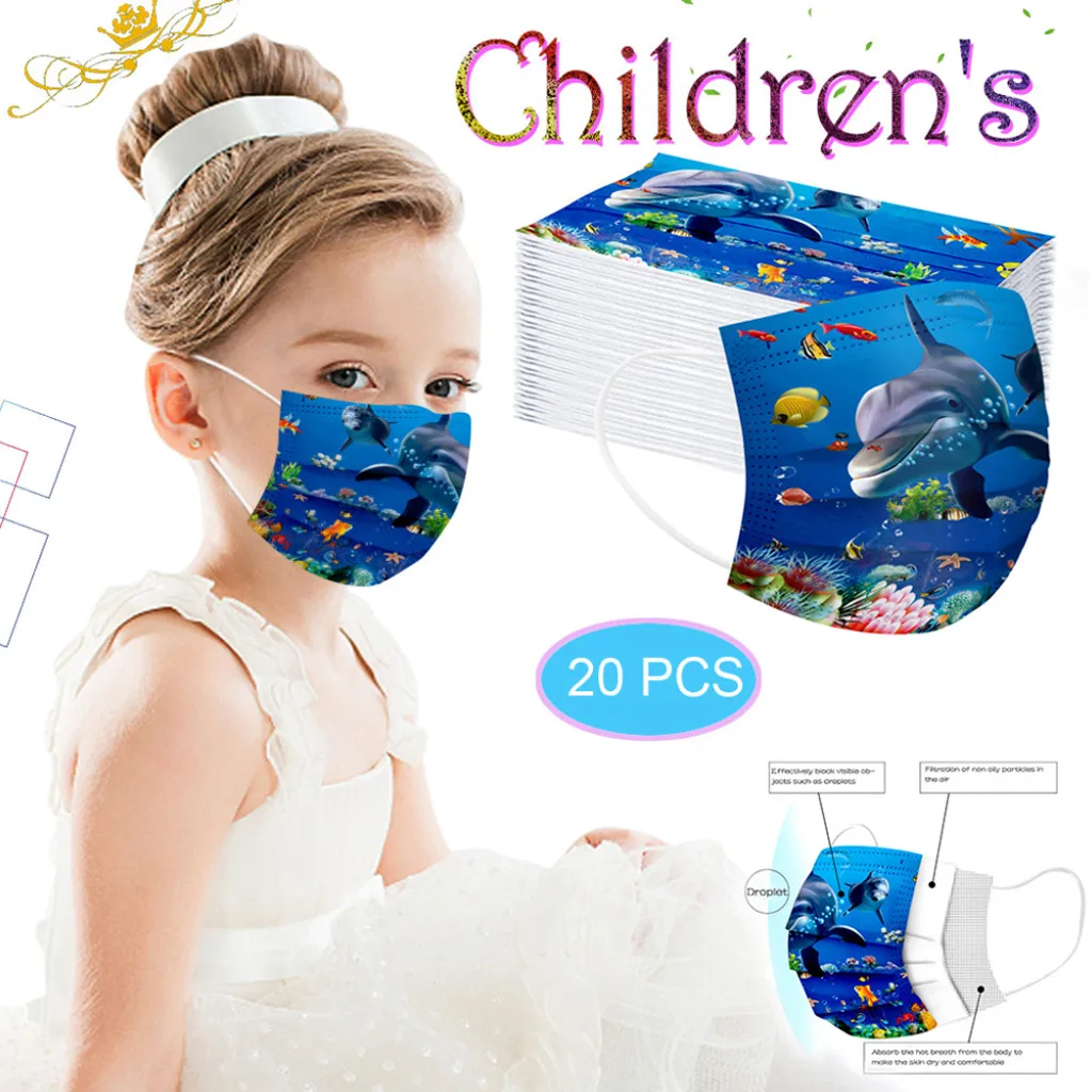 С проектом &quotДельфины&quot Одноразовые Маски Рот для ребенка 3 слоя защитные маски