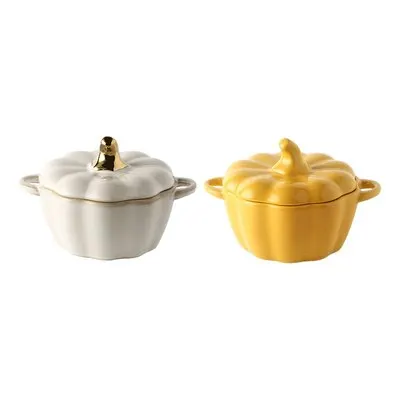 2PC 2 шт с крышкой керамическая миска в форме тыквы ручка салат фрукты суп крышка чаша Домашняя Кухня Микроволновая печь Изысканная Декоративная посуда - Цвет: 2PC