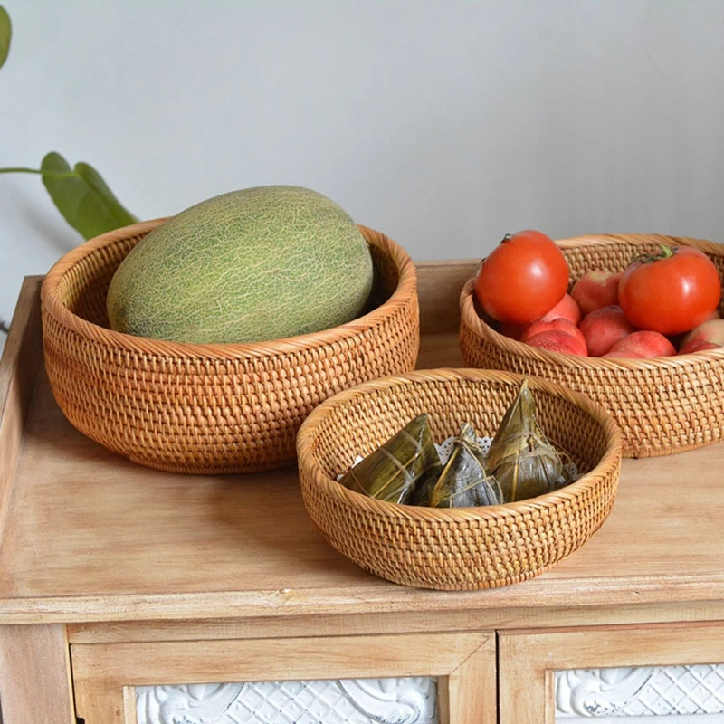 

3 Pieces Fruits Bread Baskets Handmade Rattan Storage Baskets for Kitchen Home Kitchen Counter Small To Large Size