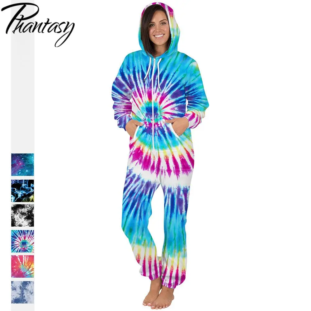 

Phantasy Adults Tie dye Pajamas Rainbow Sun Hooded Sleepwear Rompers Women Men Flannel Onesie Hoodies Halloween Pijamas Clothing