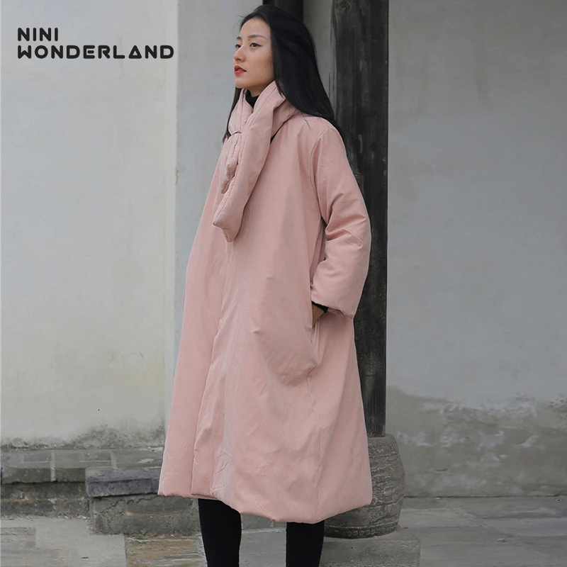 NINI WONDERLAND 2019 зимние парки пальто для женщин хлопок уплотненные теплые v-образный