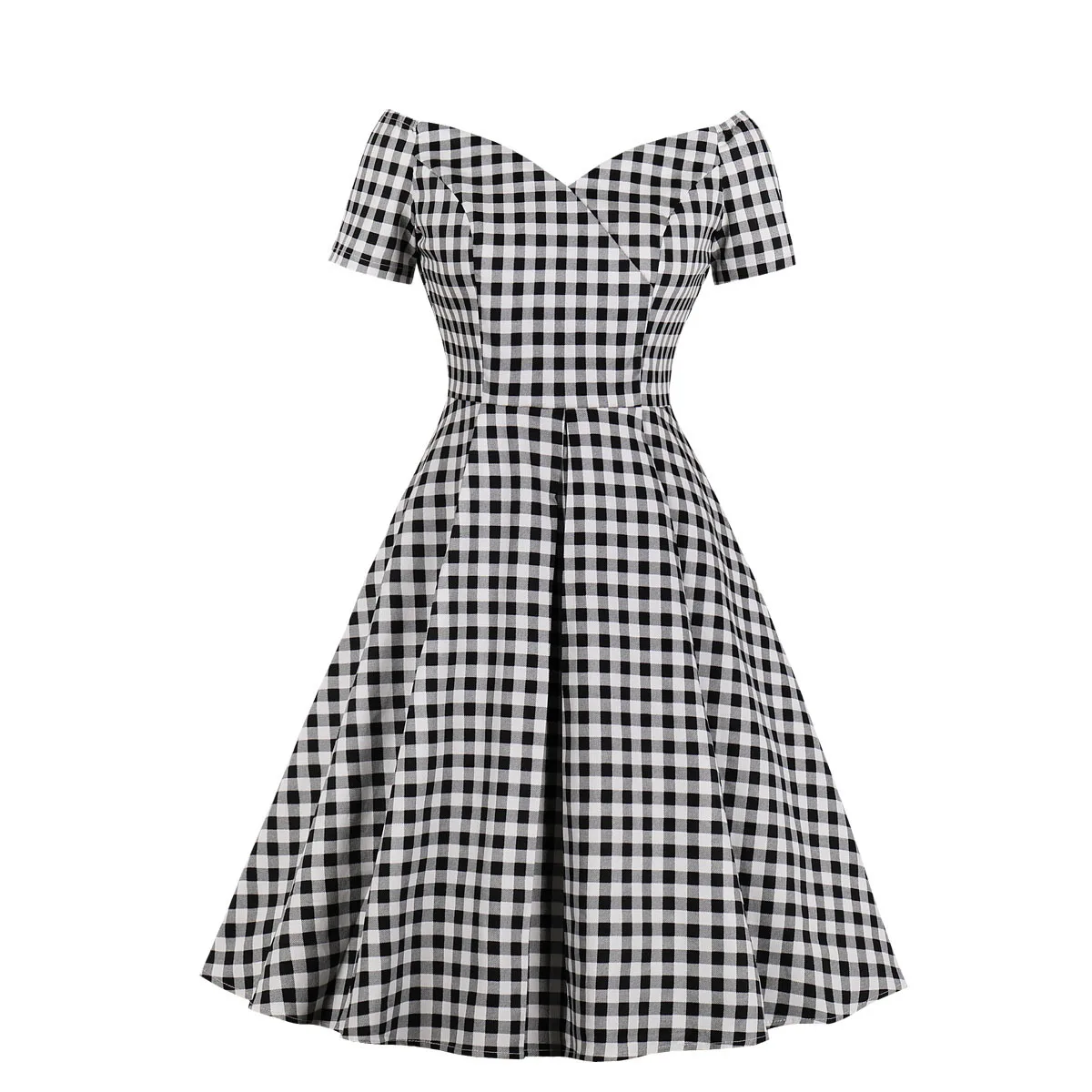 Sexy Cotton Dress Vintage Plaid Off the Shoulder Midi Women Dress Office Lady Gingham Party Dresses