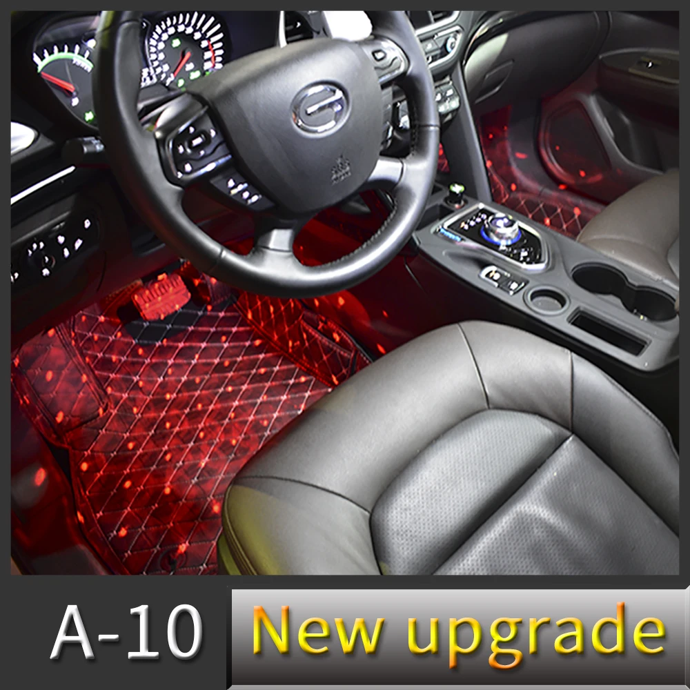 

New Car Led Foot Sole Atmosphere Light Full Of Stars One Drag Four Colorful Sound Control Atmosphere Light For Car Accessories