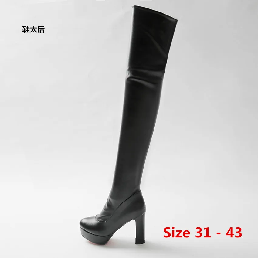 

Женские ботфорты на платформе 3 см, осенняя кожаная женская обувь на высоком каблуке 10 см, зимние женские высокие сапоги, маленькие и большие...