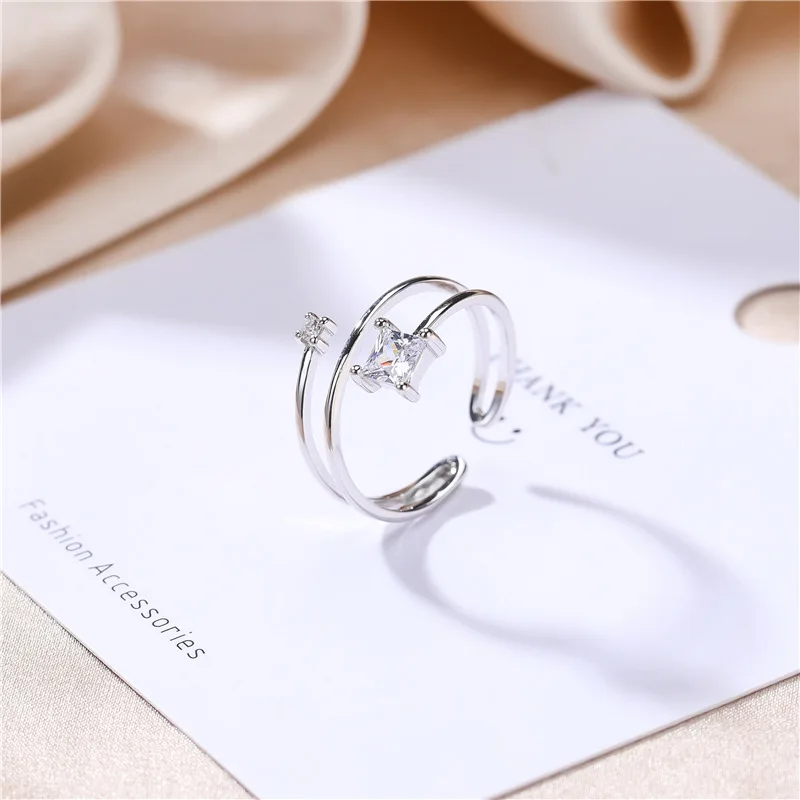 " Fake One Penalty Ten " 925 Sterling Silver Design Sense Zircon Geometric Double Layer Ring Simple Wedding Fine Jewelry