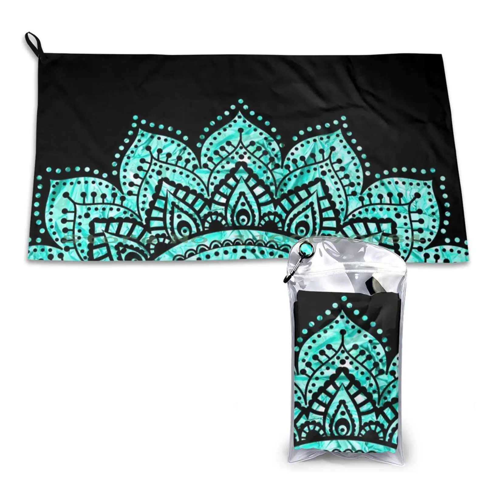 

Black And Teal Mandala Quick Dry Towel Gym Sports Bath Portable Teal Mandala Black And Teal Black Mandala Buddhist Buddha Zen