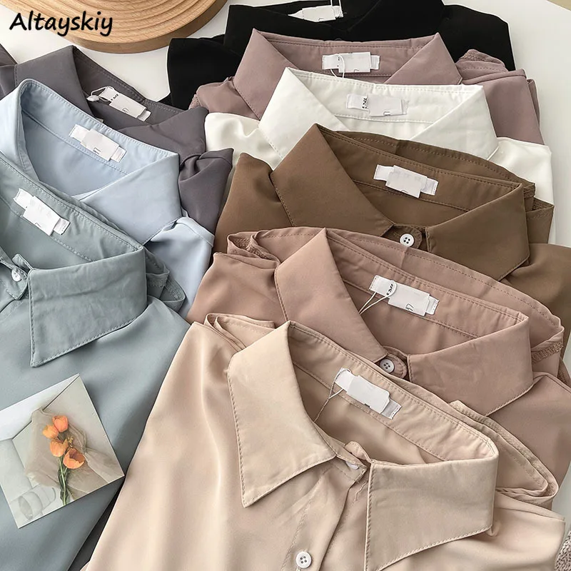 

Shirts Women Loose Casual Minimalist Ulzzang Summer Student All-match Solid Tender Fashion Harajuku Inside Couple New Elegant