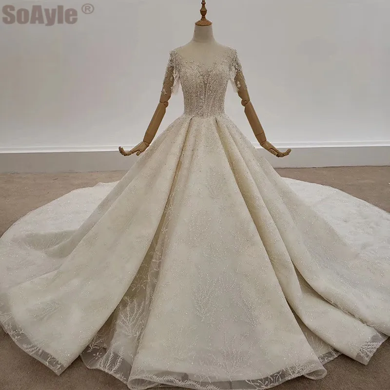 

Женское блестящее свадебное платье SoAyle, без бретелек, с коротким рукавом, бальное платье, свадебное платье, 2020