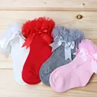 Новые стильные кружевные детские носки с бантом, хлопковые детские носки для маленьких девочек, Короткие товары общего назначения, повседневные носки в стиле принцессы с цветочным принтом