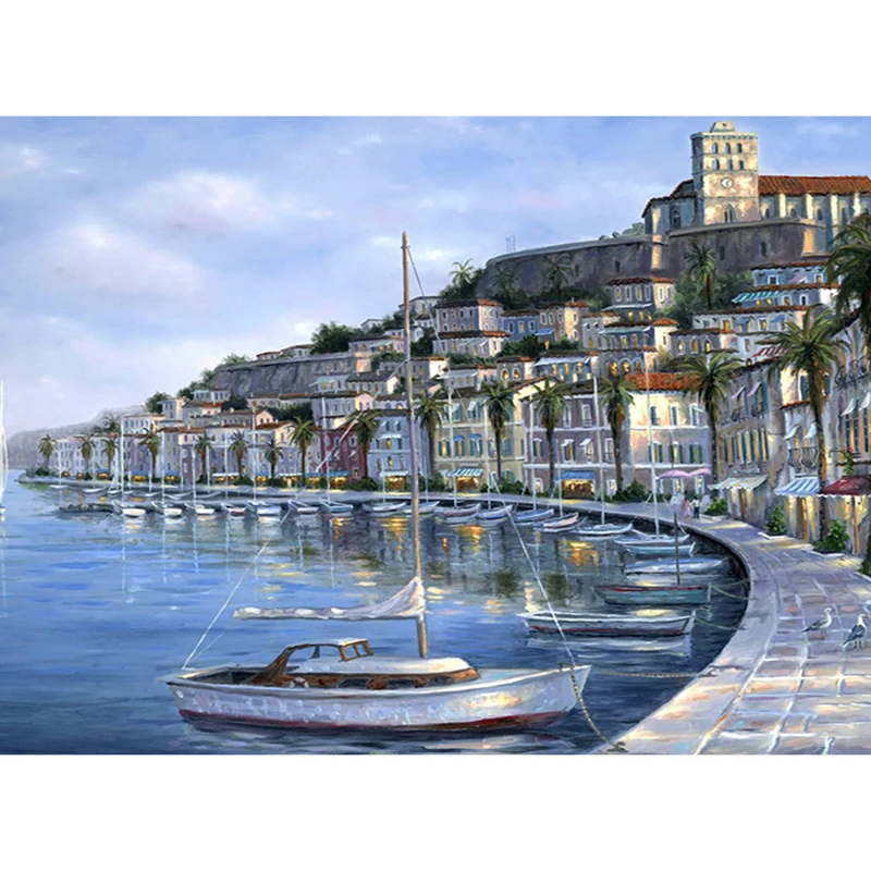 

Seaside City Oil Picture By Number 40x50 Framed On Canvas For Adults Painting By Number Color Drawing Acrylic Home Decoration