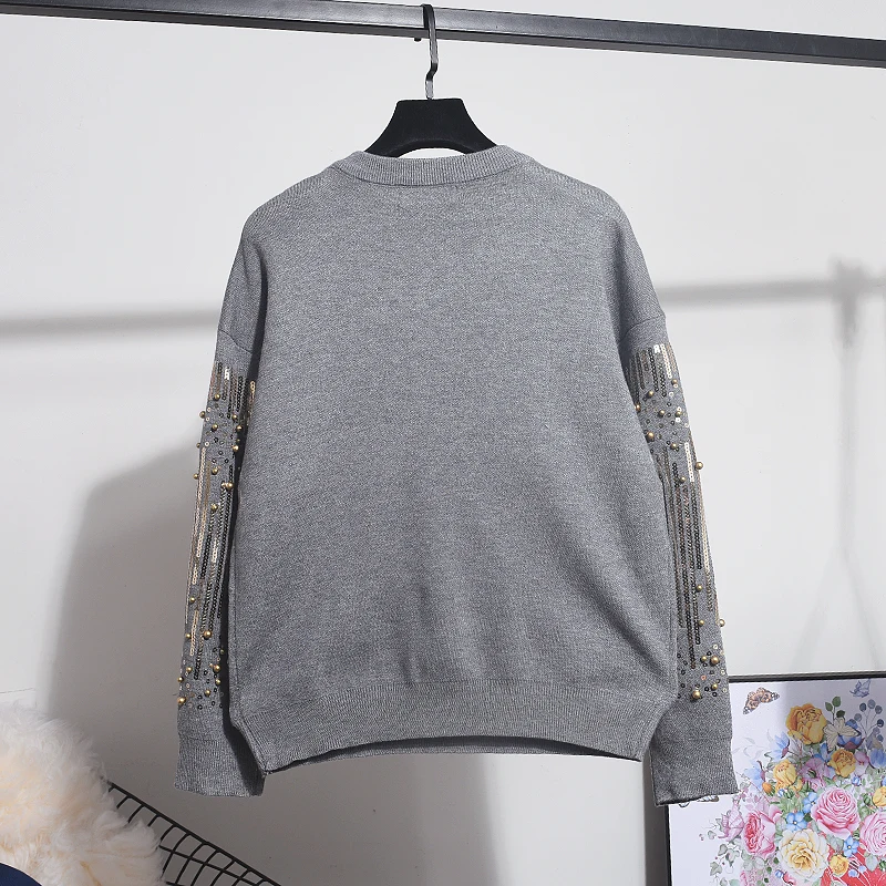 Осенний спортивный костюм женские комплекты вышивка пайетками длинный рукав