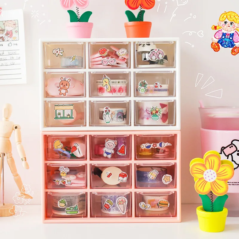 

Cute Jiugongge Desktop Storage Drawer Transparent Plastic Jewelry Nail Polish Makeup Organizer for Cosmetics Storage Accessories