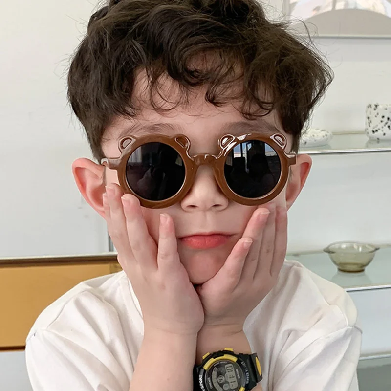 

HKNA Cute Little Bear Sunglasses Children 2021 Bear Frame Round Glasses for Kids Eyeglasses Photograph Sunglasses Girls Boys