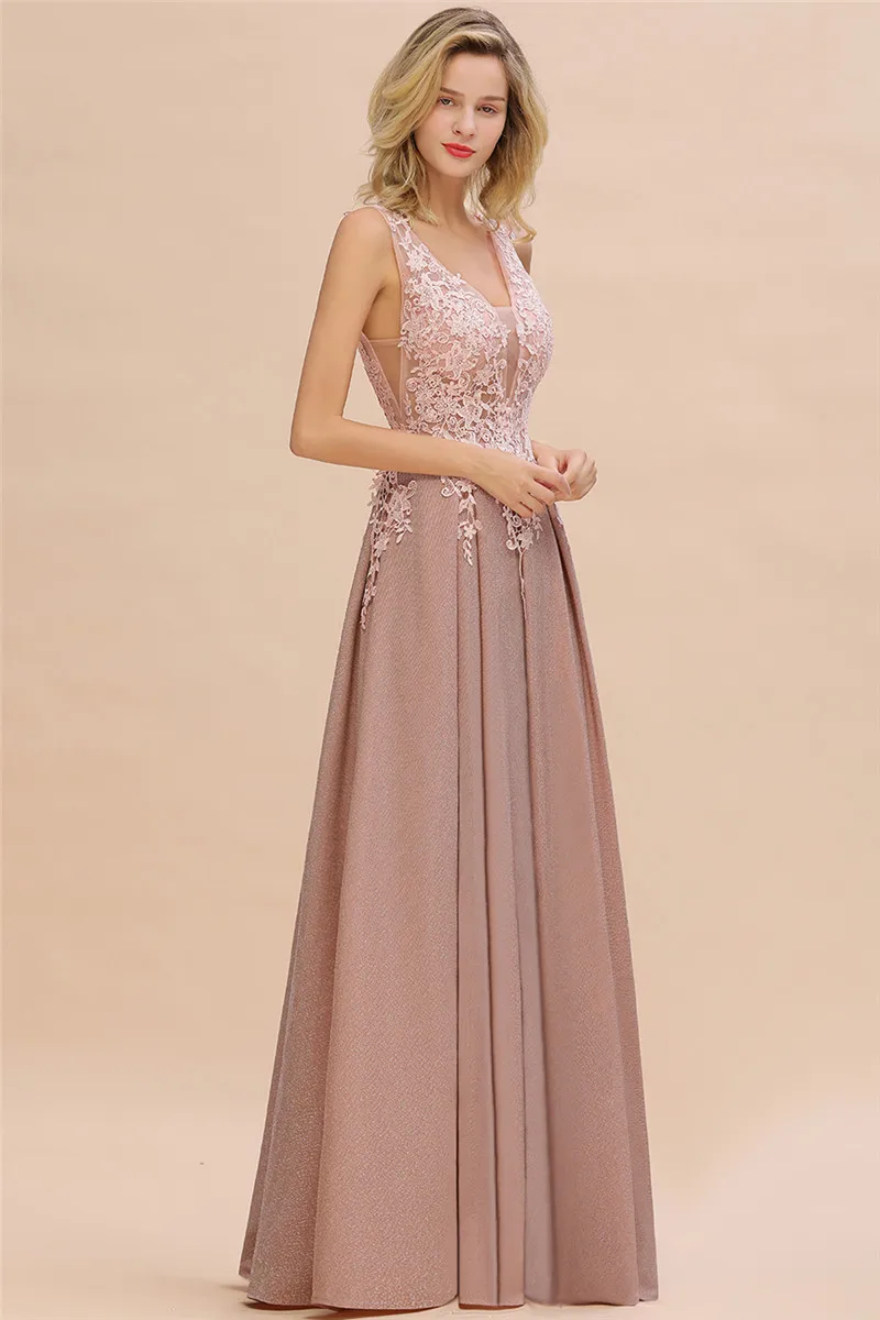 Халат de Soiree Longue пыльная роза кружевное длинное вечернее платье Vestido de Festa сексуальное с глубоким v-образным вырезом аппликации вечерние выпускные платья