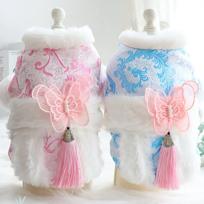 

Одежда для домашних животных Hanbiuk пуховая одежда для собаки маленький костюм бабочка кисточки собаки парки Симпатичные осенние зимние розо...