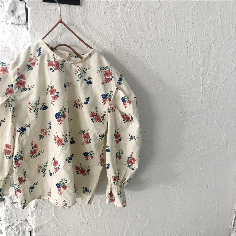 Новинка весны 2020 рубашка с пышными рукавами и цветочным принтом для девочек из