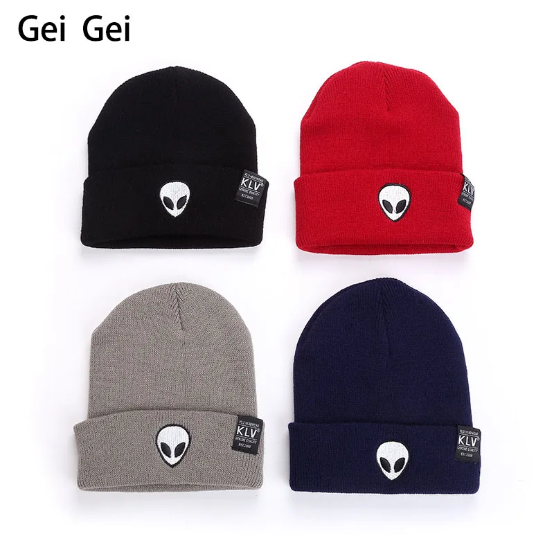 Мужская Зимняя шерстяная шапка с вышивкой инопланетянина женские шапки