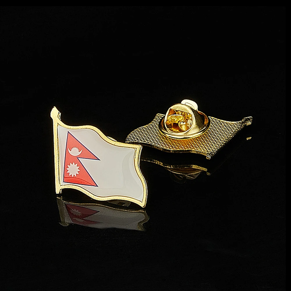 

Asian Couuntry Federal Democratic Republic of Nepal Flag Lapel Pin Gold Plated Badge&Pin Multicolor Brooch 1.9cm*2.1cm
