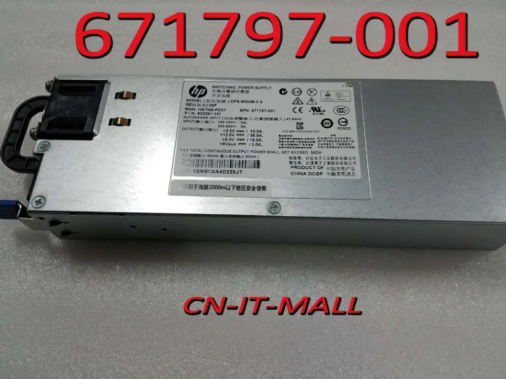 

Pulled 500w 622381-001 671797-001 Power Supply for DL160 G8 Gen8