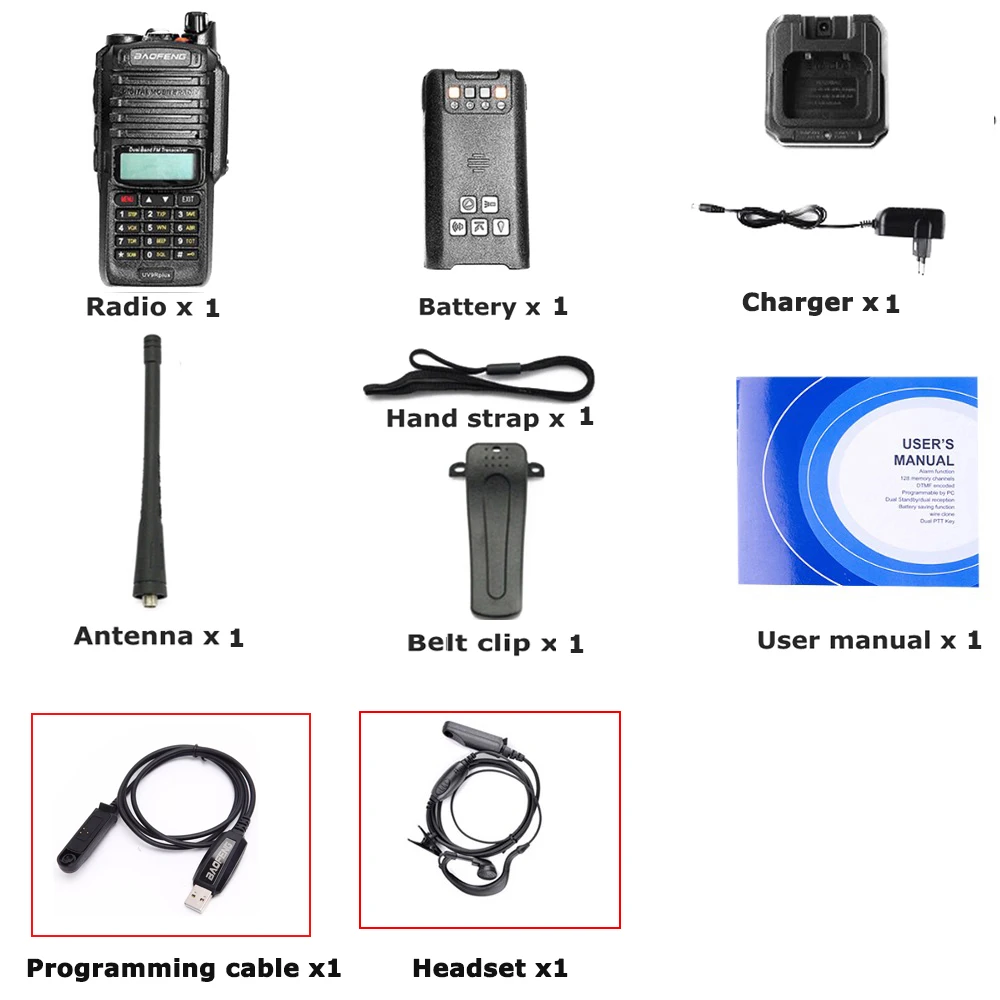add headset cab Baofeng Высокая мощность Двухдиапазонная UV-9R плюс VHF136-174 UHF400-520MHZ радиостанция водонепроницаемый Baofeng рация трансивер - Цвет: add headset cab