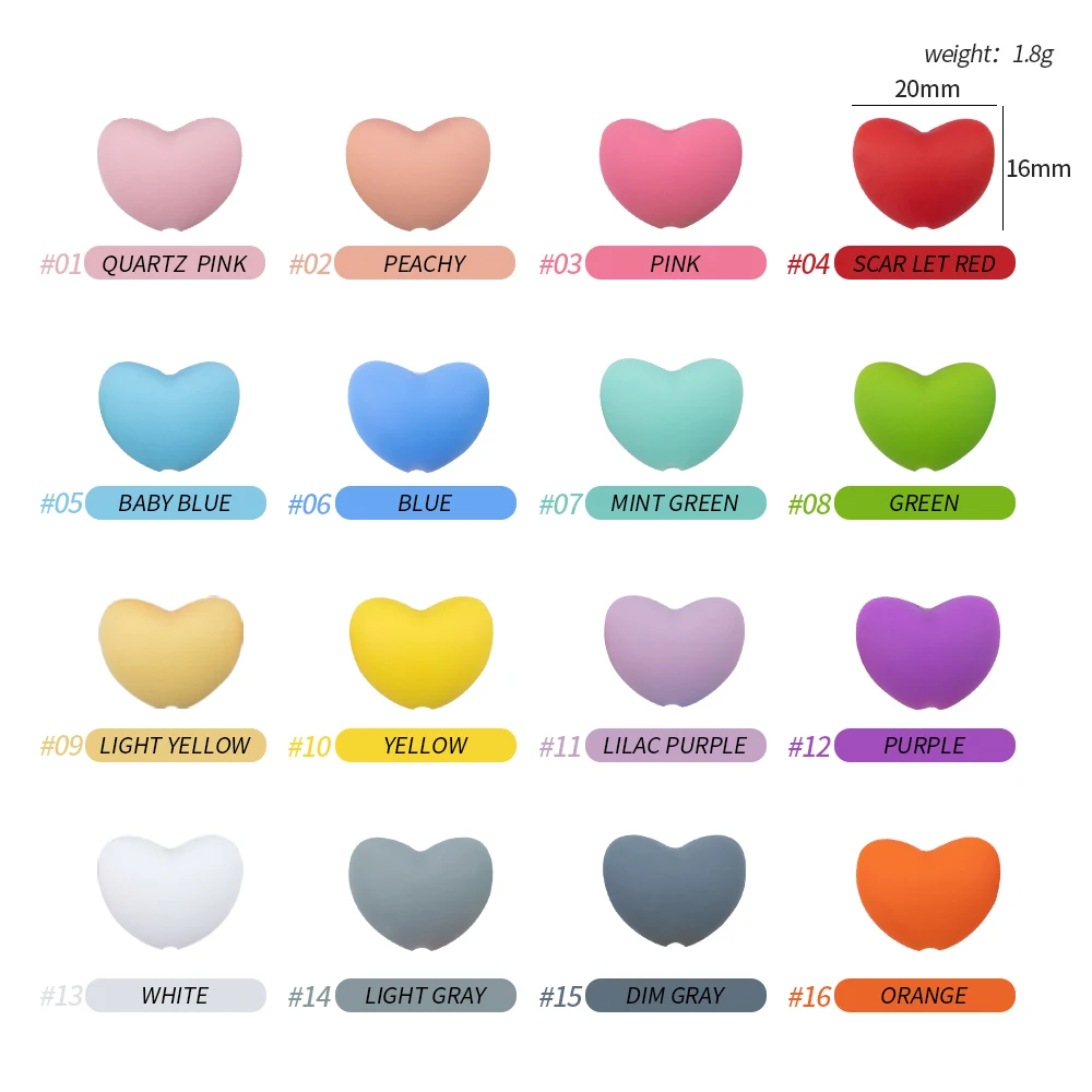 Sunrony-Cuentas de silicona con forma de coraz&oacute;n para chupete, colgante para morder, joyer&iacute;a para la dentici&oacute;n del beb&eacute;, Cuidado Oral del beb&eacute;, collar, 100 Uds.-4