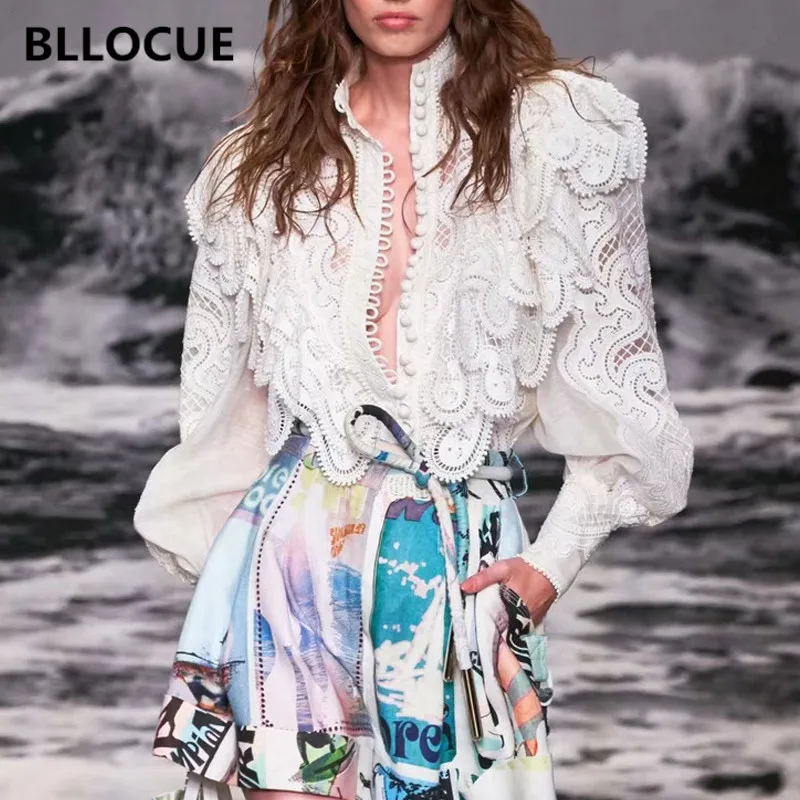 BLLOCUE Новая модная женская рубашка с вышивкой Весенняя винтажная оборками и