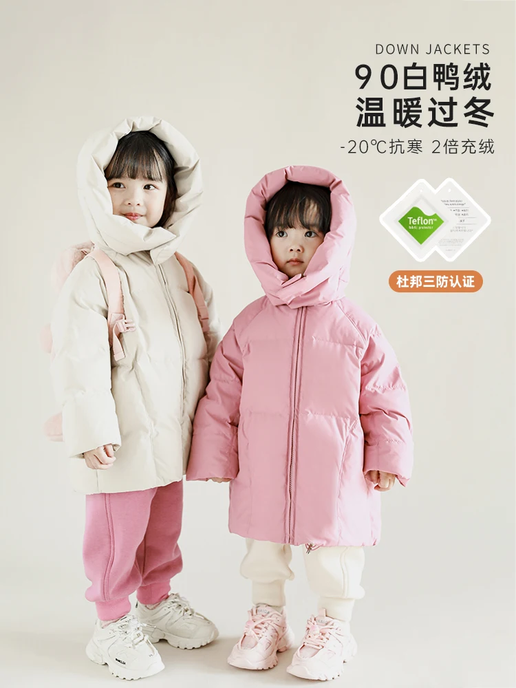 

Зимняя длинная пуховая куртка для девочек, новинка 2021, зимнее корейское иностранное пальто для малышей