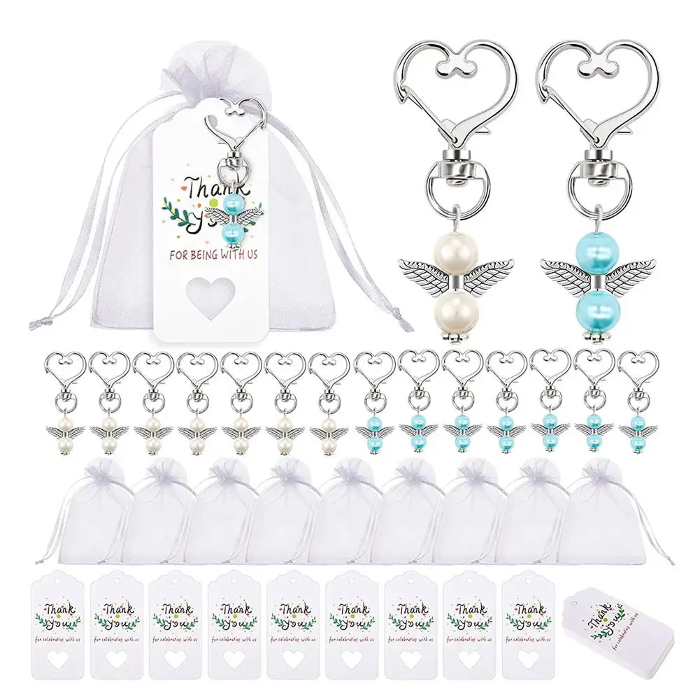 

20pcs/set Angel Favor Keychains Keyring Thank You Kraft Tags Candy Bags for Baby Shower Wedding Gifts for guests Party Decoratio