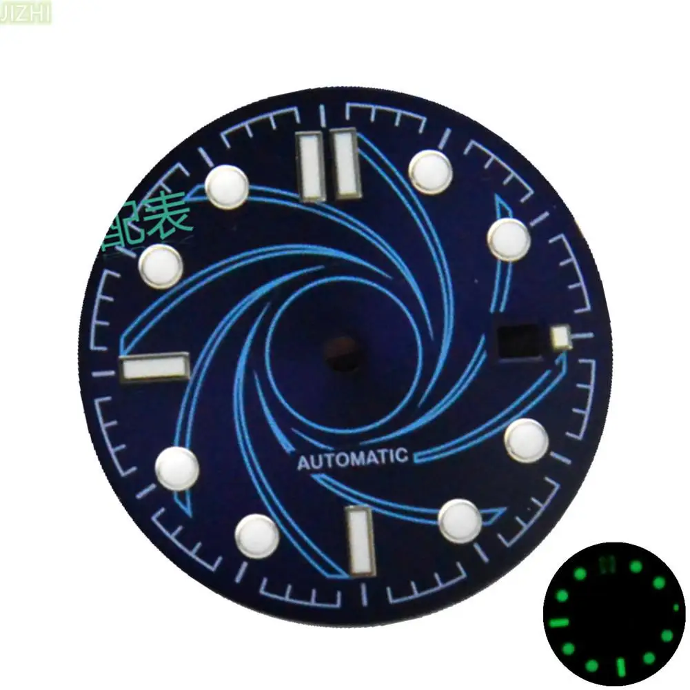 

No Logo 31mm Diam Green Luminous Watch Movement Dial Blue Plate For Miyota 8215 8205 For ETA 2836 2824 For Mingzhu 2813 3804