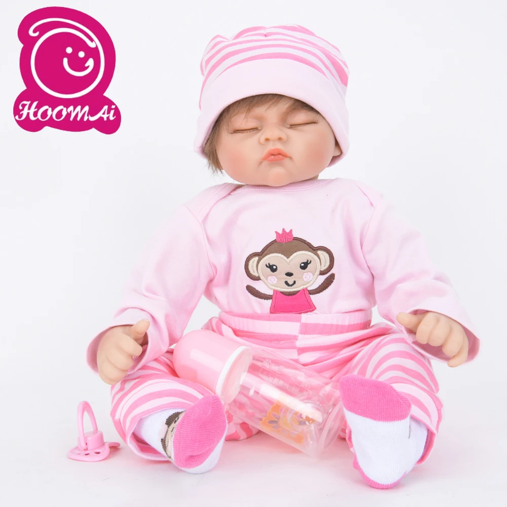 

45CM Sweet Sleeping Lifelike Rooted Mohair Reborn Baby Dolls 18 Inch Soft Silicone Real Bebe Doll Baby Kid Birthday Gifts Toys