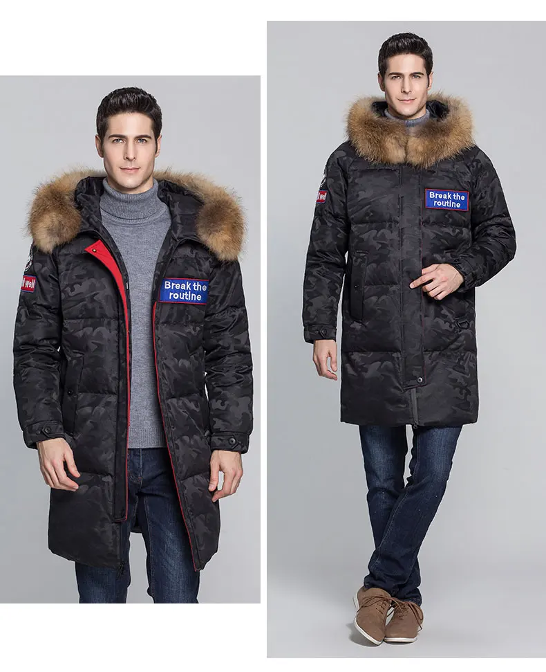 Aismz новейшая зимняя куртка для мужчин Casaco Masculino деловая Повседневная Длинная теплая куртка на утином пуху меховые водонепроницаемые пальто с капюшоном утепленные