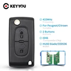 Брелок KEYYOU HU83 с необработанным лезвием 433 МГц ASK ID46 CE0536 2 кнопки дистанционный Складной автомобильный ключ для Peugeot 107 207 307 308 407 607