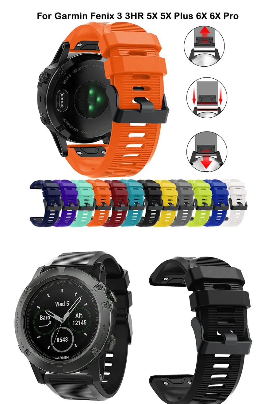 Силиконовый 26 мм быстросъемный ремешок для наручных часов Garmin Fenix 3 HR 5X 5X 6X Pro Easyfit силиконовый ремешок