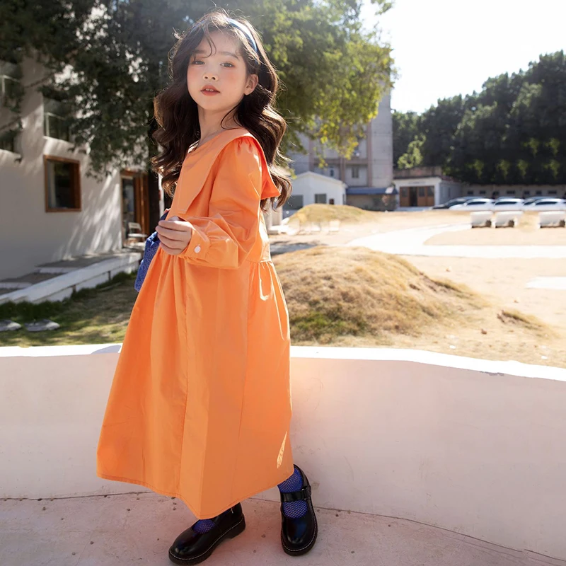 

Children Spring Clothing Cotton 2021 New Teen Girls Maxi Dress Long-Sleeved Korean Princess Dress Elegant, #9447