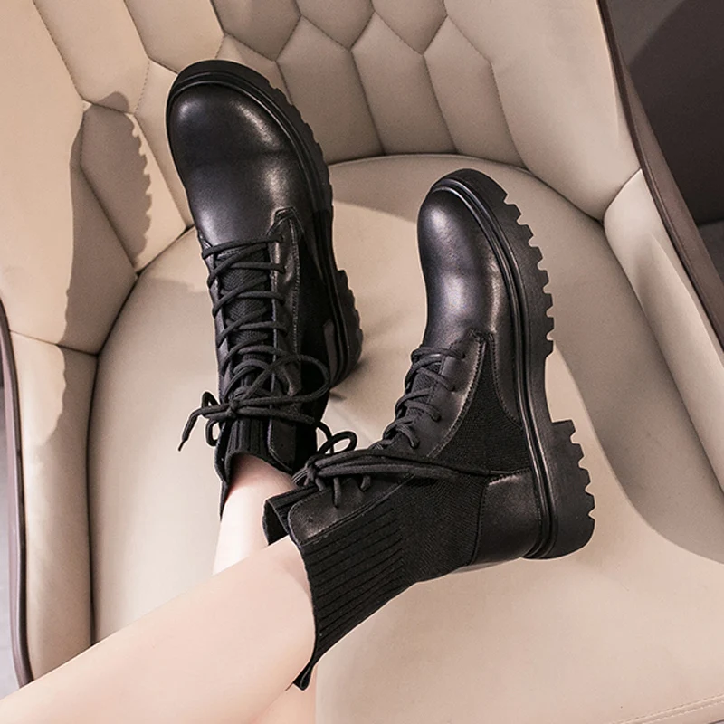 Женские ботильоны на блочном высоком каблуке модная кожаная зимняя обувь зимние