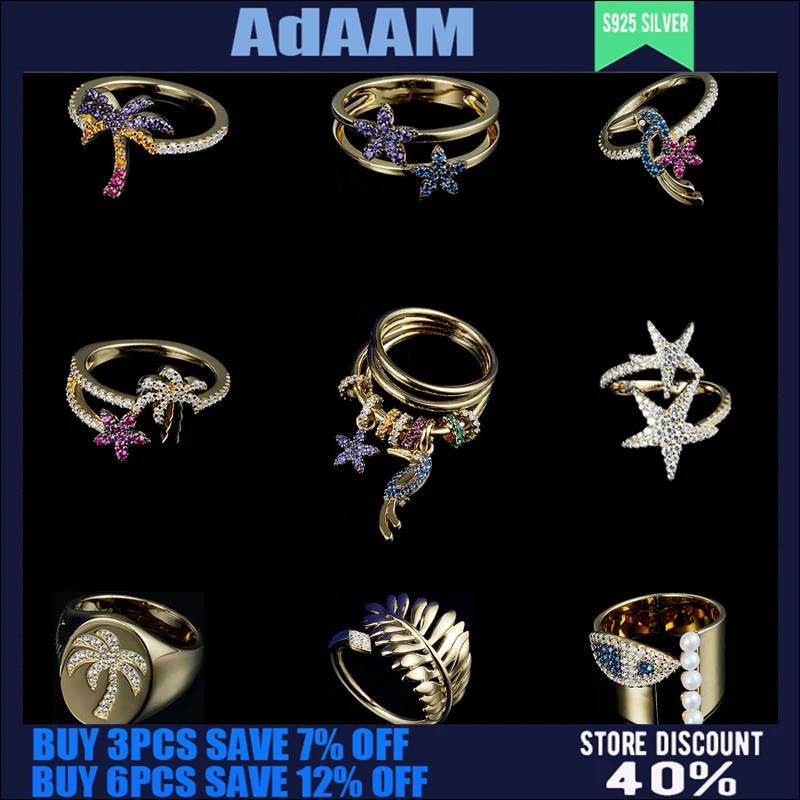 

S925 Sterling Silver Summer New Tropical Flower Toucan Ring Women Fashion Personality Coconut Tree Ring Luxury Banquet Jewelry