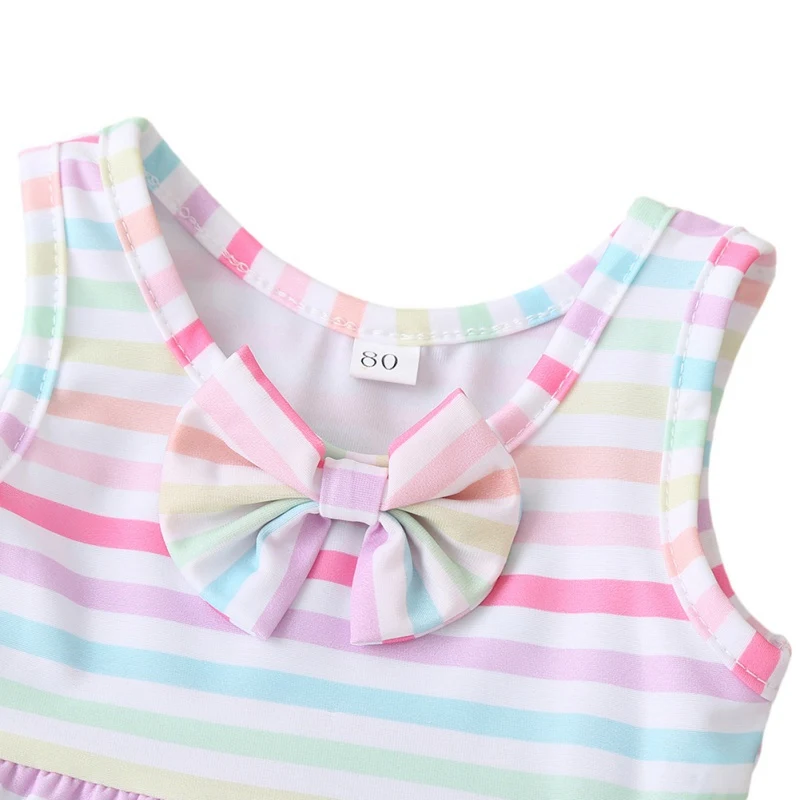 

Summer Baby Girl Clothes Swimwear Colorful Straps Striped Print Tops Shorts Kid Children Swimsuit Set