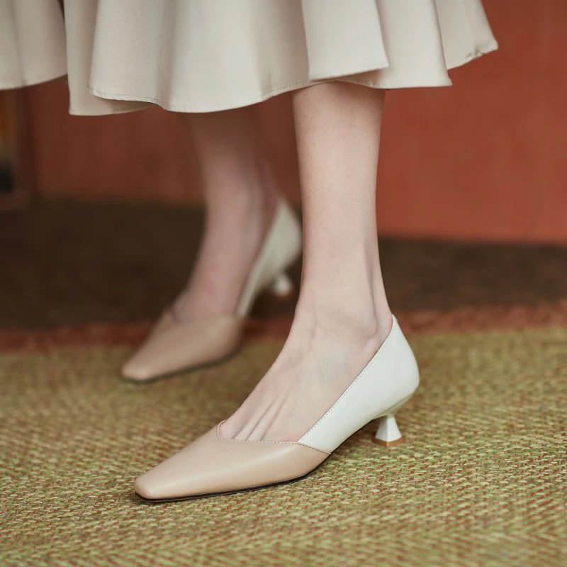 

2021 Fashion Newest med Heels Pumps Mixed Colors Shoes Woman Pumps Female Classic Working Basic Shoes For Women