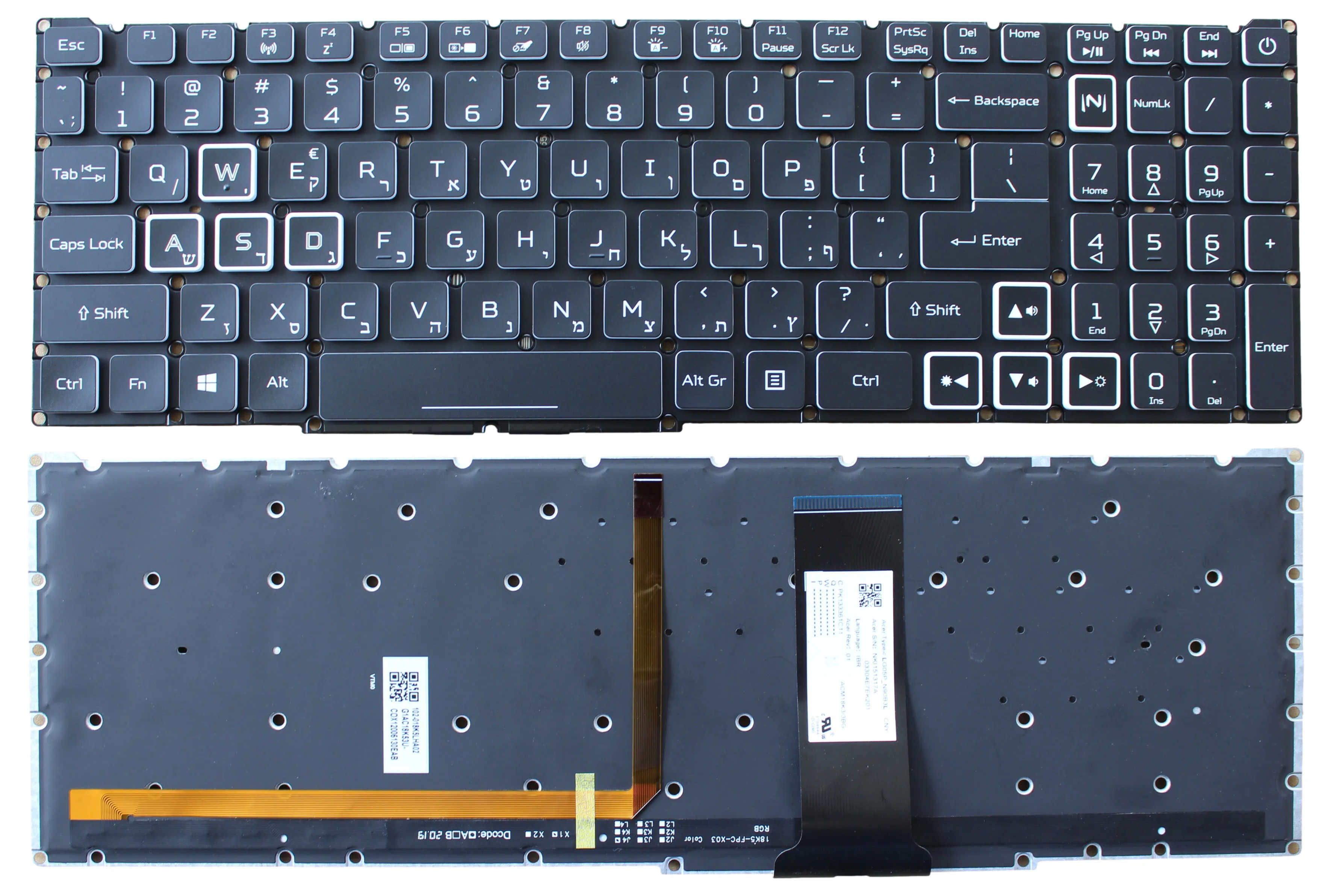 Новая Корейская/Иврит Клавиатура с подсветкой для Acer