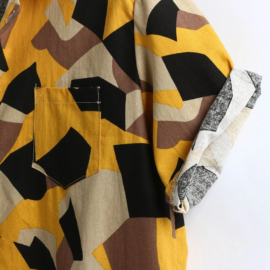 Рубашка мужская с принтом гавайская хлопково-Льняная Свободная Повседневная