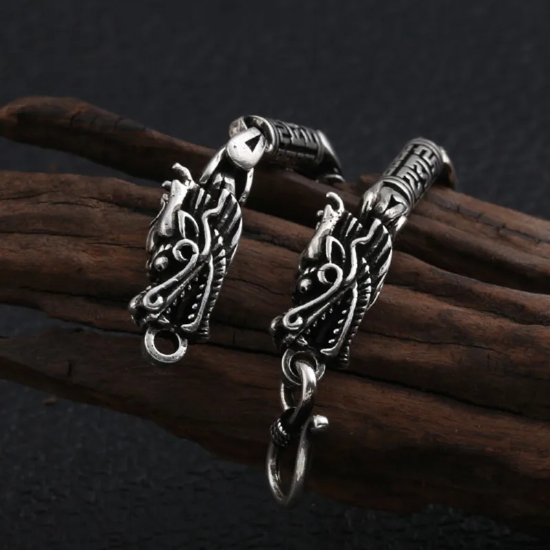 Мужской браслет из чистого серебра 100% пробы с тайским серебряным драконом|Гибкие
