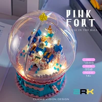 zrk led micro particle plastic building blocks crystal ball pink electric castle music box blocks figures